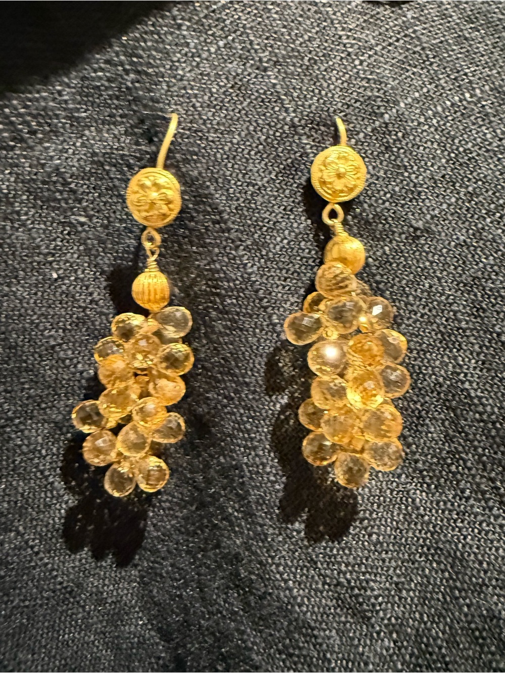 Gold Cluster Drop Earrings with Faceted Beads - Women Jewelry